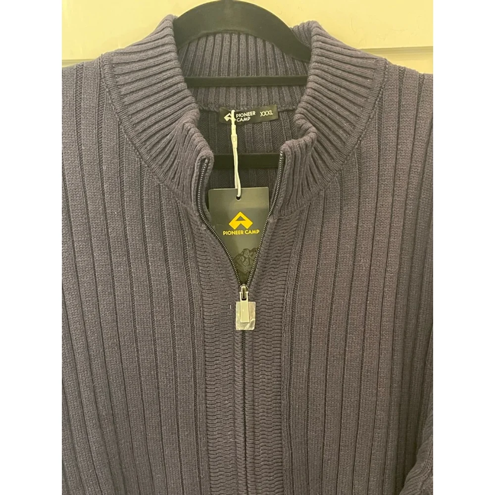 Pioneer Camp Men’s XXXL Ribbed Full Zip Sweater Navy Blue NWT